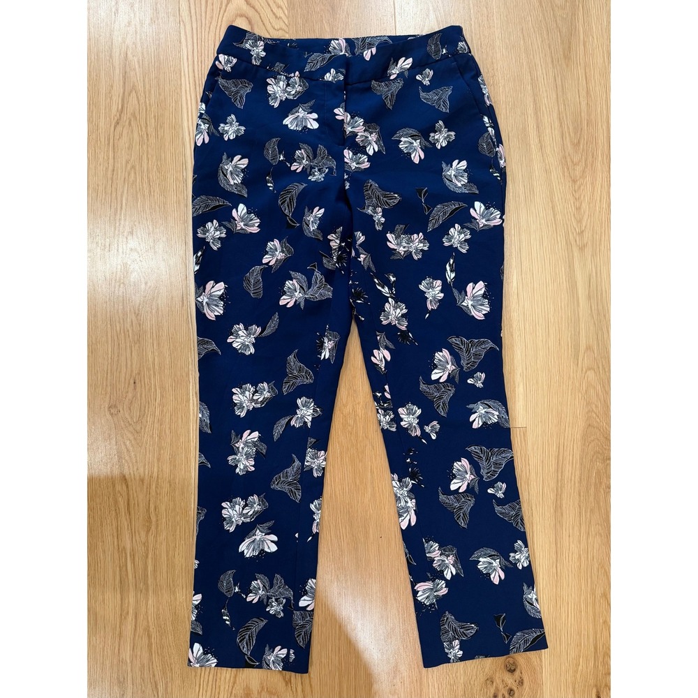 Cynthia Rowley Navy Pink Floral Print Cropped Ankle Pants Size 4 - Picture 3 of 6